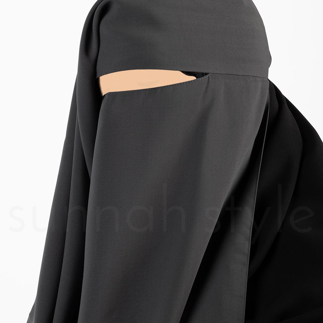 Sunnah Style Long Three Layer Niqab Dark Grey